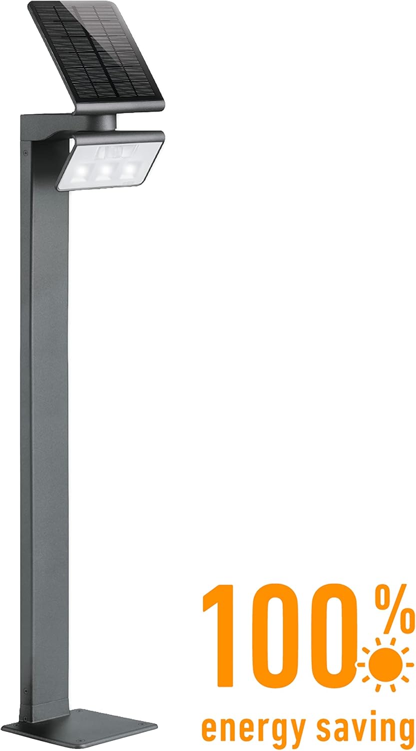 Steinel LED Solarleuchte XSolar GL-S silber, höhenverstellbar, 150 lm, 140° Bewegungsmelder, 5 m Reichweite, Grundlicht