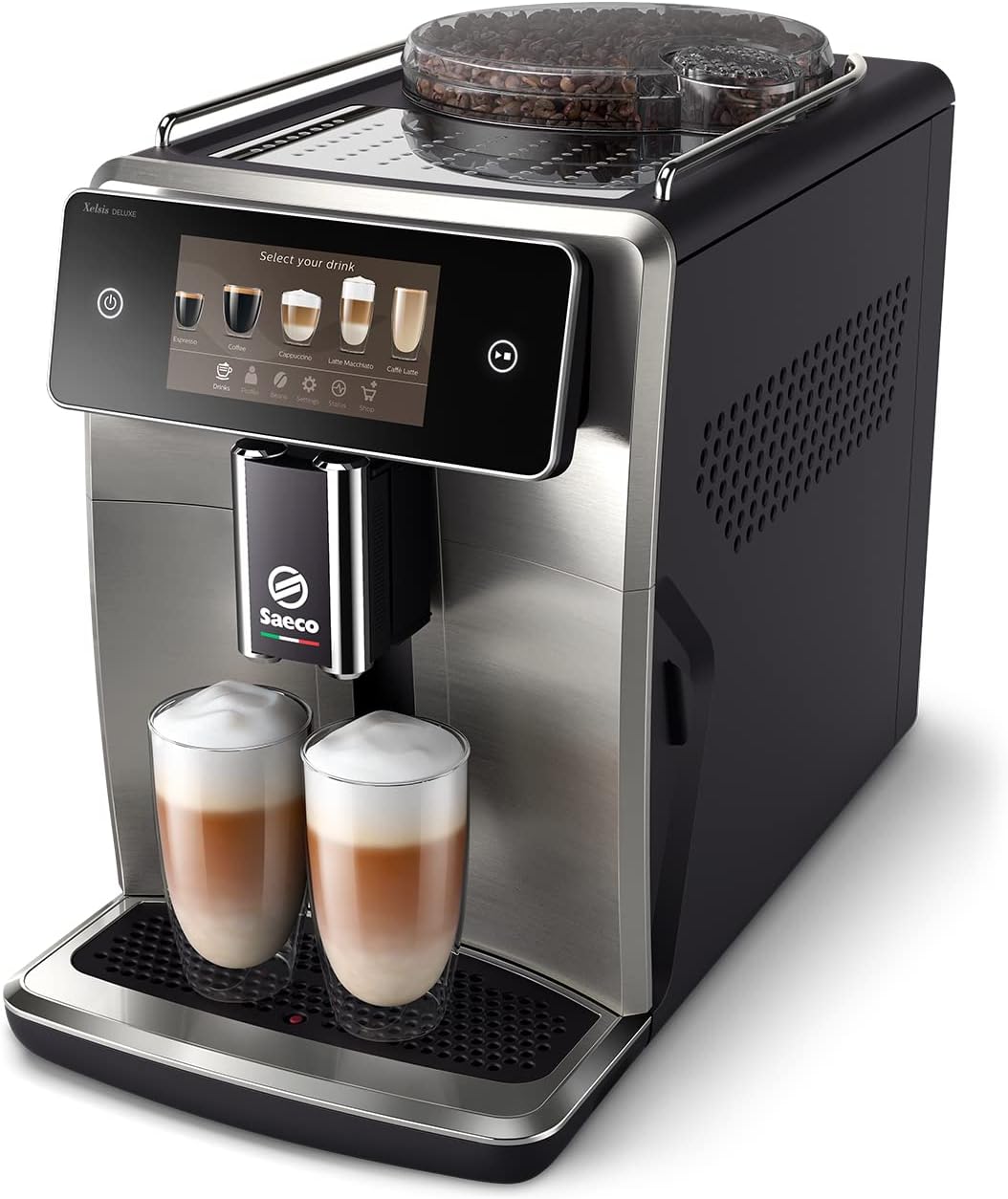 Saeco GranAroma Fully Automatic Espresso Machine, 16 Beverages, 6 User Profiles, Colored TFT Display, Metal Front, SM6585/00