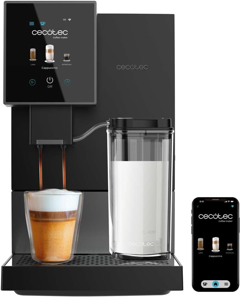 Cecotec Kompakte Superautomatische Kaffeemaschine mit Wifi Cremmaet Compactccino Connected Black Rose. 1350W, 19 Bar, TFT-Bildschirm und APP, Mahlwerk, Milchtank 400 ml und 1 Liter Wasser