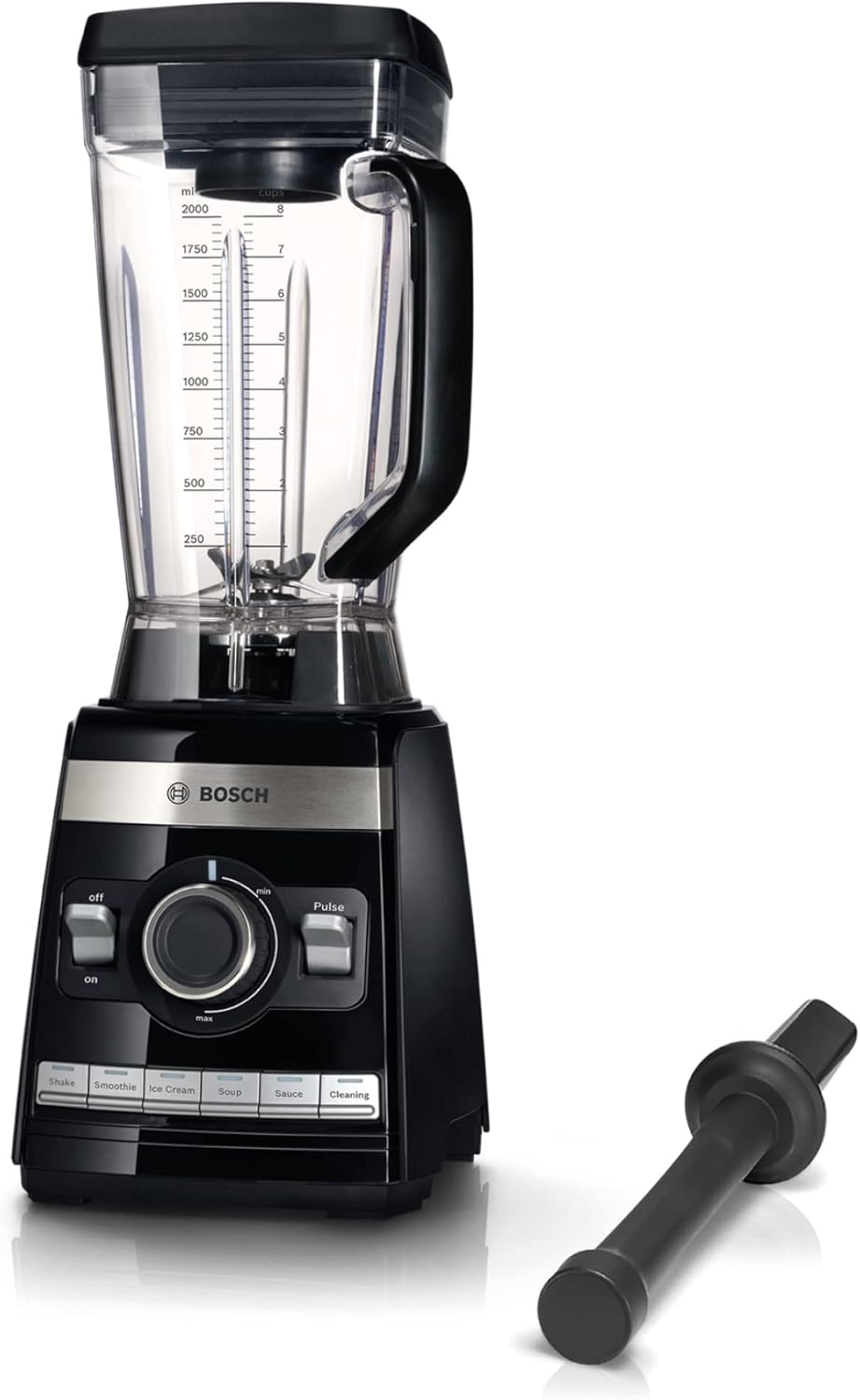 Bosch Standmixer VitaBoost MMBH6P6BDE, 6-Klingen-Edelstahlmesser, 2,5l Tritan-Mixbehälter, Stopfer, 6 Automatikprogramme, Rezeptbuch, BPA-frei, einfache Reinigung, 45,000 U/min, 1600 W, schwarz