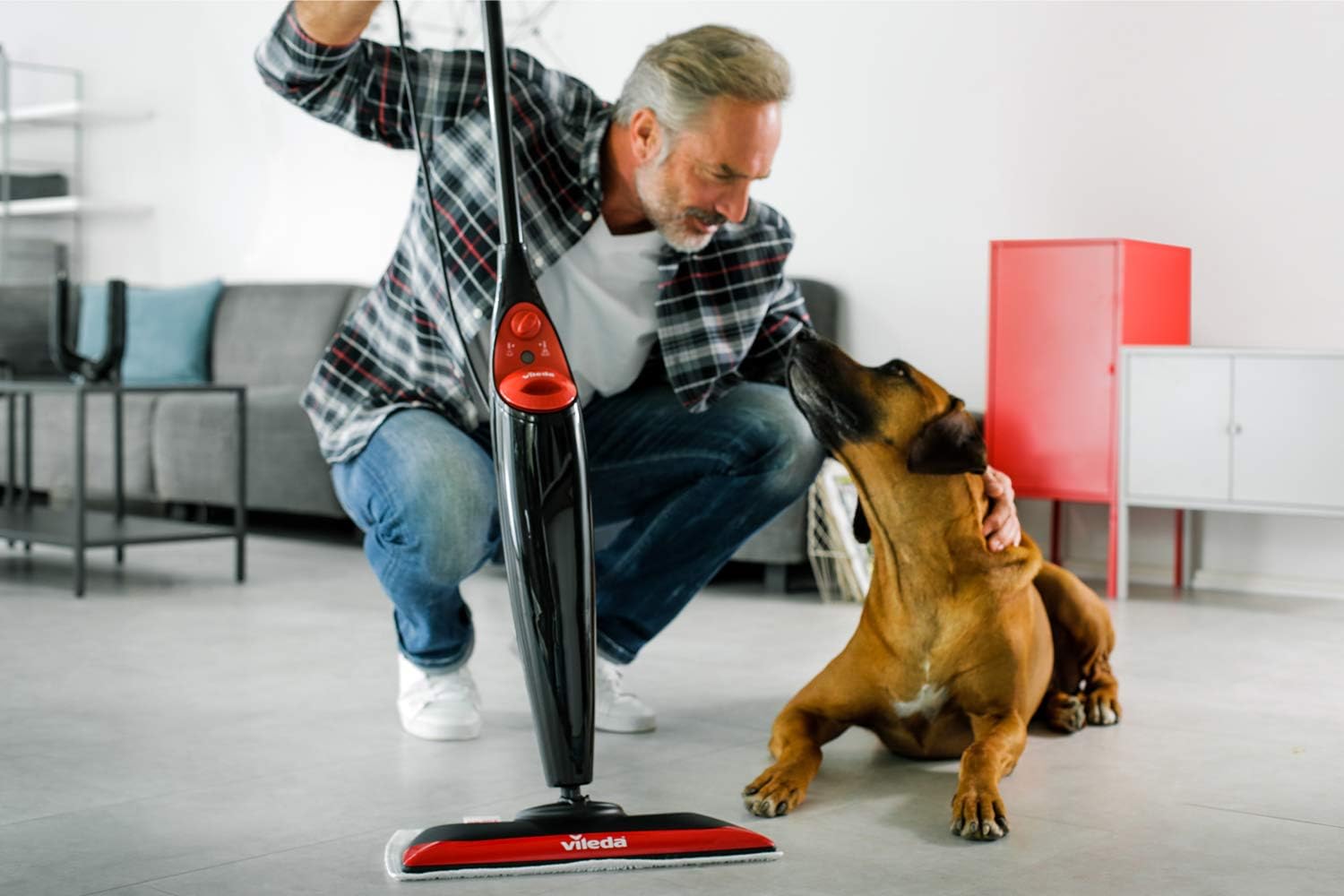 Vileda Steam XXL Power Pad Dampfreiniger, Dampfbesen für jeden Boden, Eco-Verpackung, Schwarz/Rot, One Size