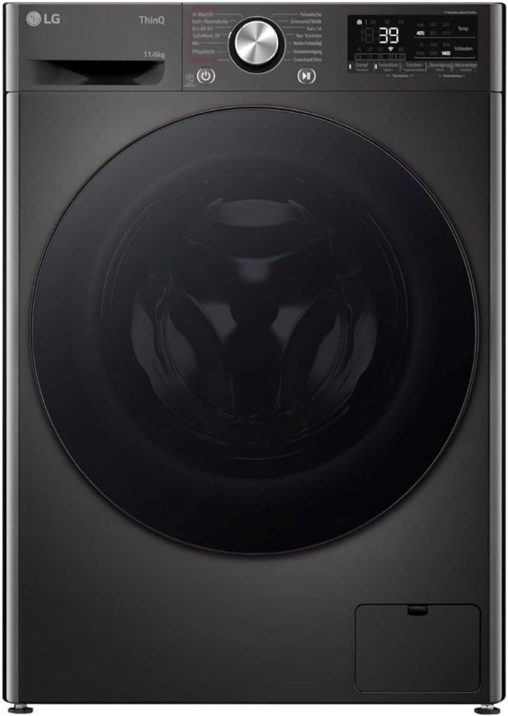 LG W4WR7096YB, Klasse D, Frontlader-Waschtrockner 9 - 6 kg, 62 x 60 x 85 cm, Wi-Fi, AI Direct Drive, Tiefenreinigung mit Dampf, TurboWash 360, Große Kapazität, Außentür aus gehärtetem Glas, Weiß