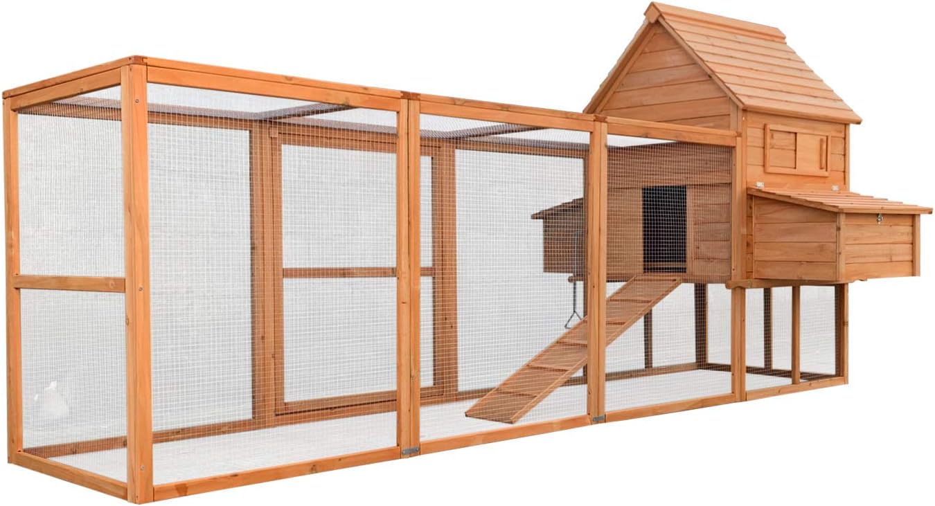 Wiltec Hühnerstall 3100 x 1500 x 1500 mm braun mit Freilauf und Nistkästen aus Holz, Hühnerhaus mit Unterschlupf, Gitter und Kotwanne verzinkt