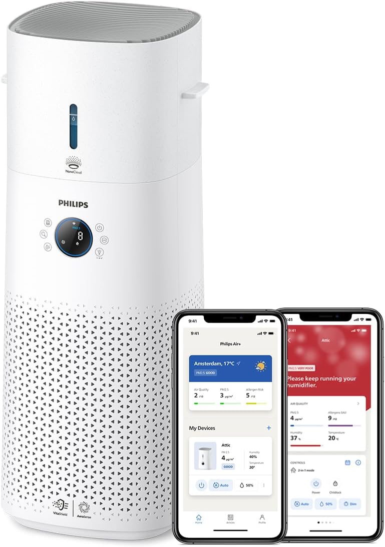 Philips Air Performer 2-in-1: Luftreiniger und Kühlgebläse - Reinigt 70 m², Entfernt 99,97% der Allergene und Schadstoffe. HEPA-Filter, Intelligente Sensoren, Alexa, App. (AMF765/10)