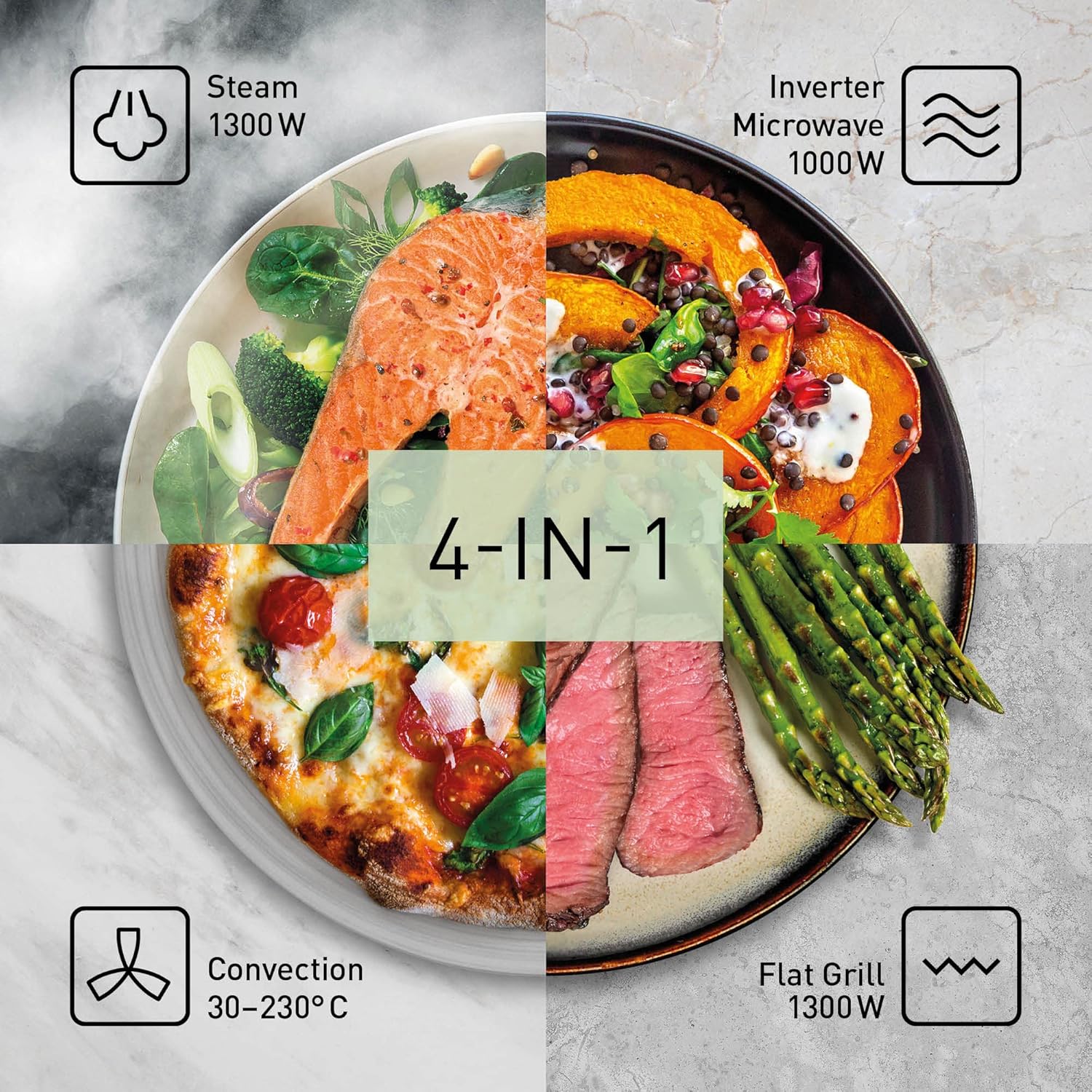 Panasonic NN-CS88LBEPG | 4-in-1-Kombi-Dampfofen, 31 l, Inverter, Drehheizung auf 30-230 °C, Flachgrill 1300 W, Mikrowelle 1000 W, Dampf 1300 W, feste Oberseite, Schwarz — Version FR