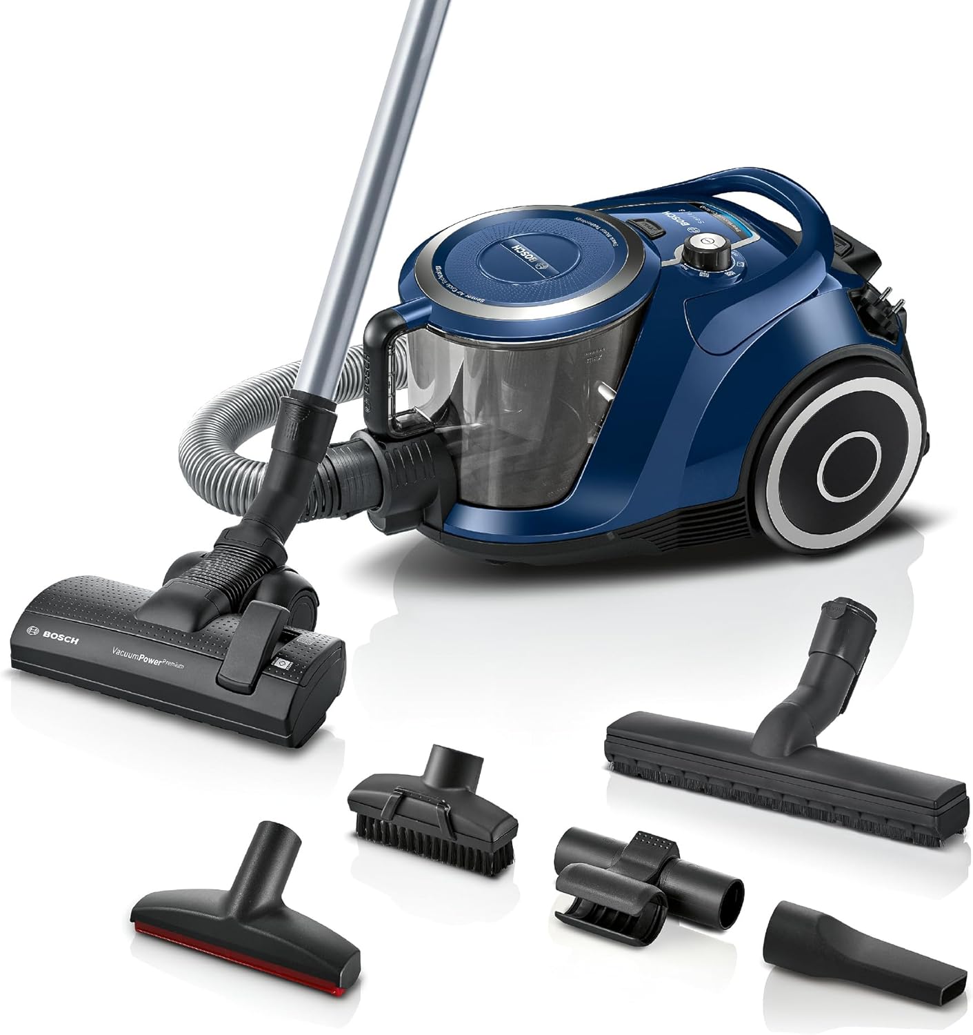 Bosch Staubsauger beutellos Serie 6 BGC41X36, Bodenstaubsauger, ideal für Allergiker, Hygiene-Filter, Bodendüse für Parkett, Teppich, Fliesen, Starke Saugleistung, leise, 700 W, blau