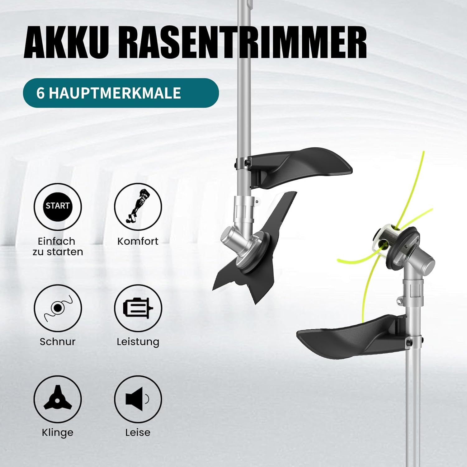 Akku Rasentrimmer mit 2 Akku, 16000mAh/21V 1000W Bürstenloser Akku Freischneider, Schnittdurchmesser 30cm, Multifunktion Rasenkantenschneider Akku für Rasen Garten Beschneiden - E-Edge
