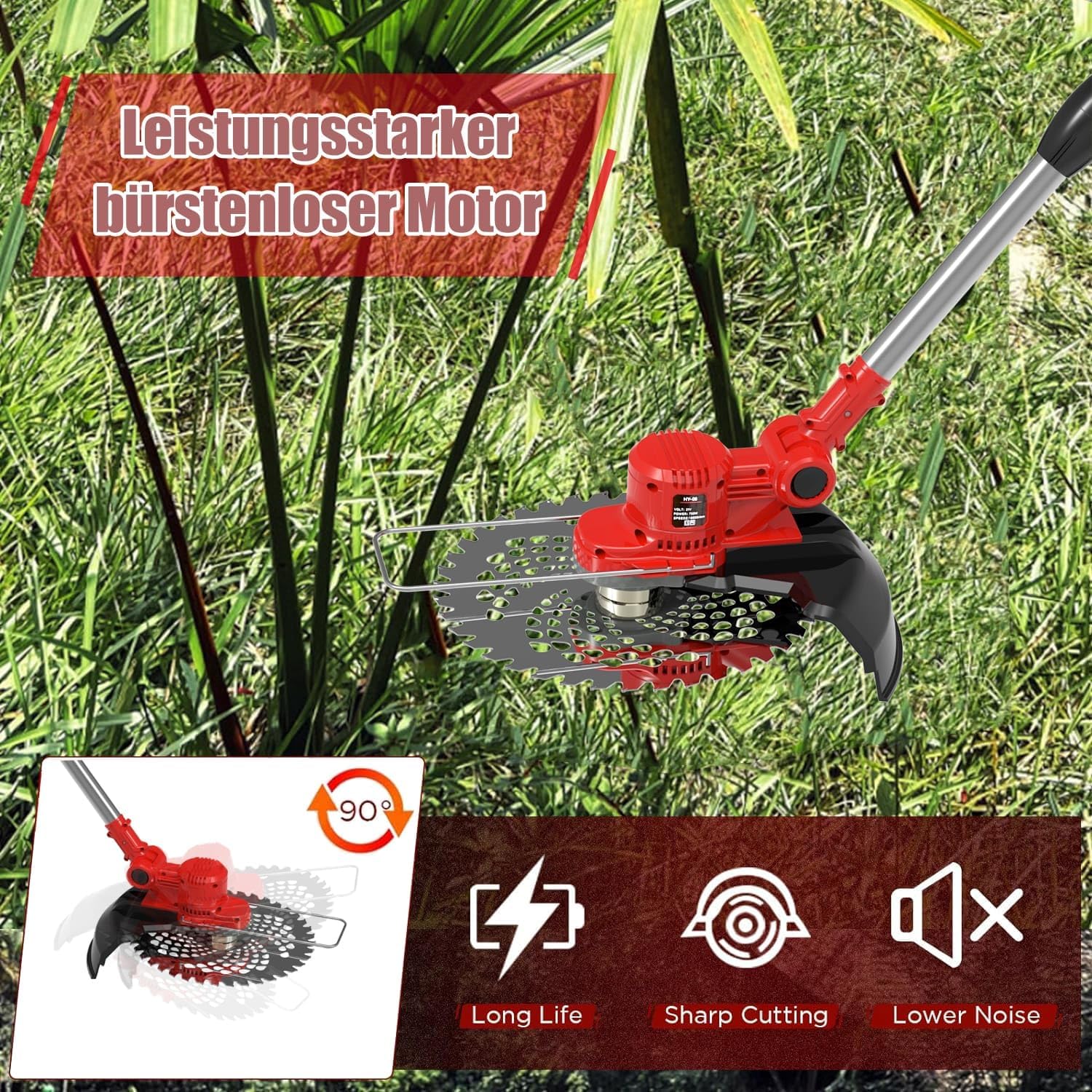 Akku Rasentrimmer für Makita-Akkus mit 5 Klingentypen Bürstenlose Rasentrimmer mit Unkrautbürste(ohne Akku) (Blue)