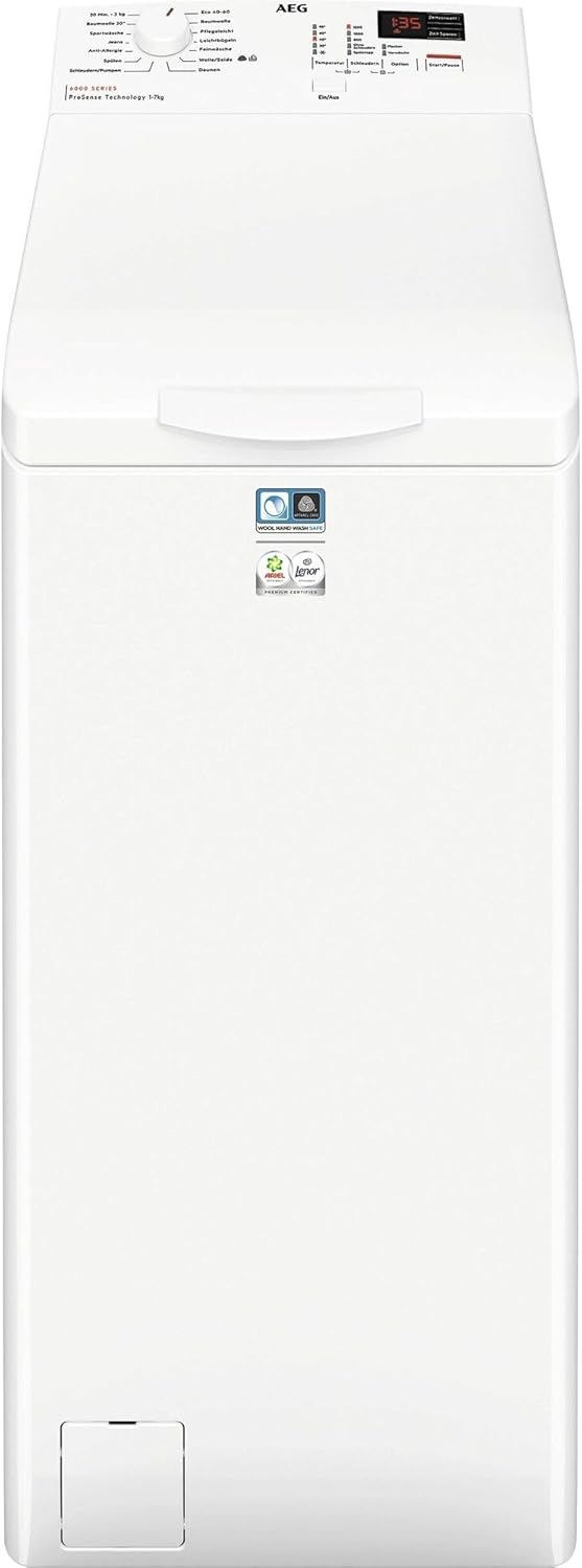 AEG Waschmaschine Toplader, Serie 6000 ProSense: Mengenautomatik, 6 kg, EEKL A, SoftOpening Trommeldeckelöffnung, Wasserschutzalarm, Wasserstoppschlauch, Inverter Motor, 1400 U/min, LTR6A41460