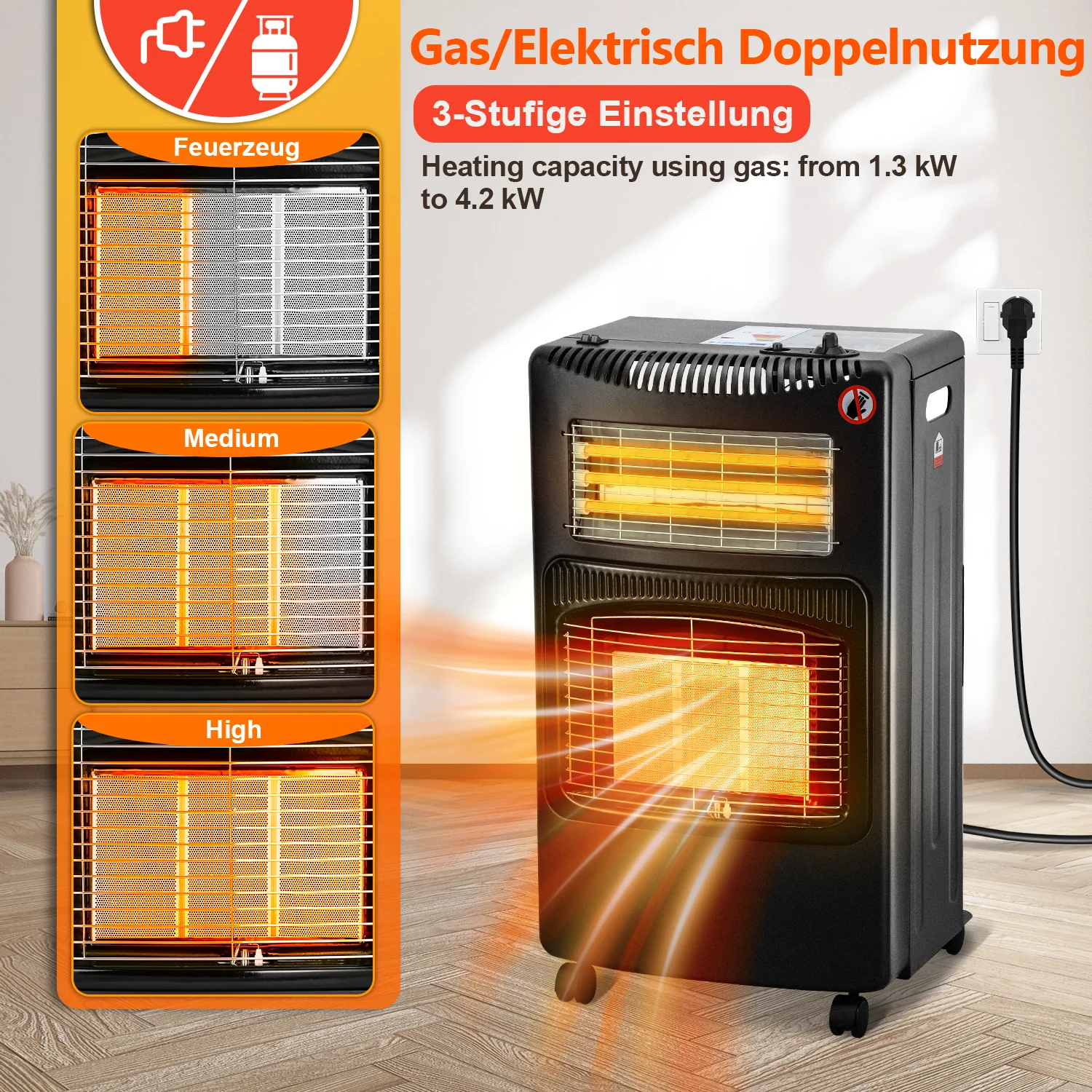 Sonnewelt Gasheizer 4200W und 1260W Elektrische Gasheizgert mit Druckminderer