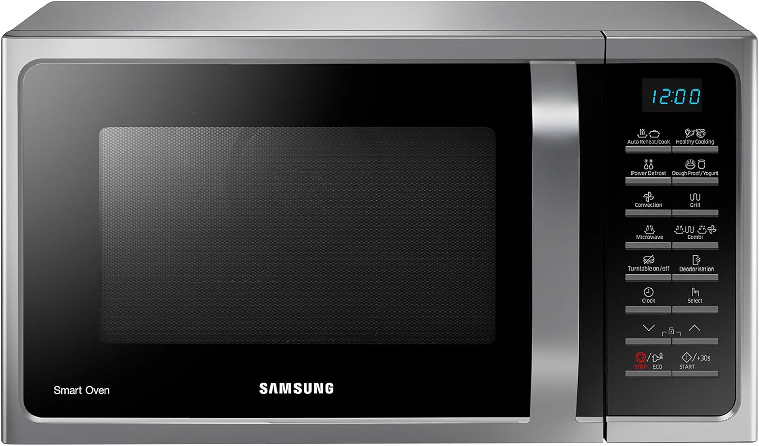 Samsung MC28H5015AS/EG Kombi-Mikrowelle mit Grill und Heißluft / 900 W / 28 L Garraum (Extra groß) / 51,7 cm Breite / Hefeteig-/Joghurt-Programm / silber