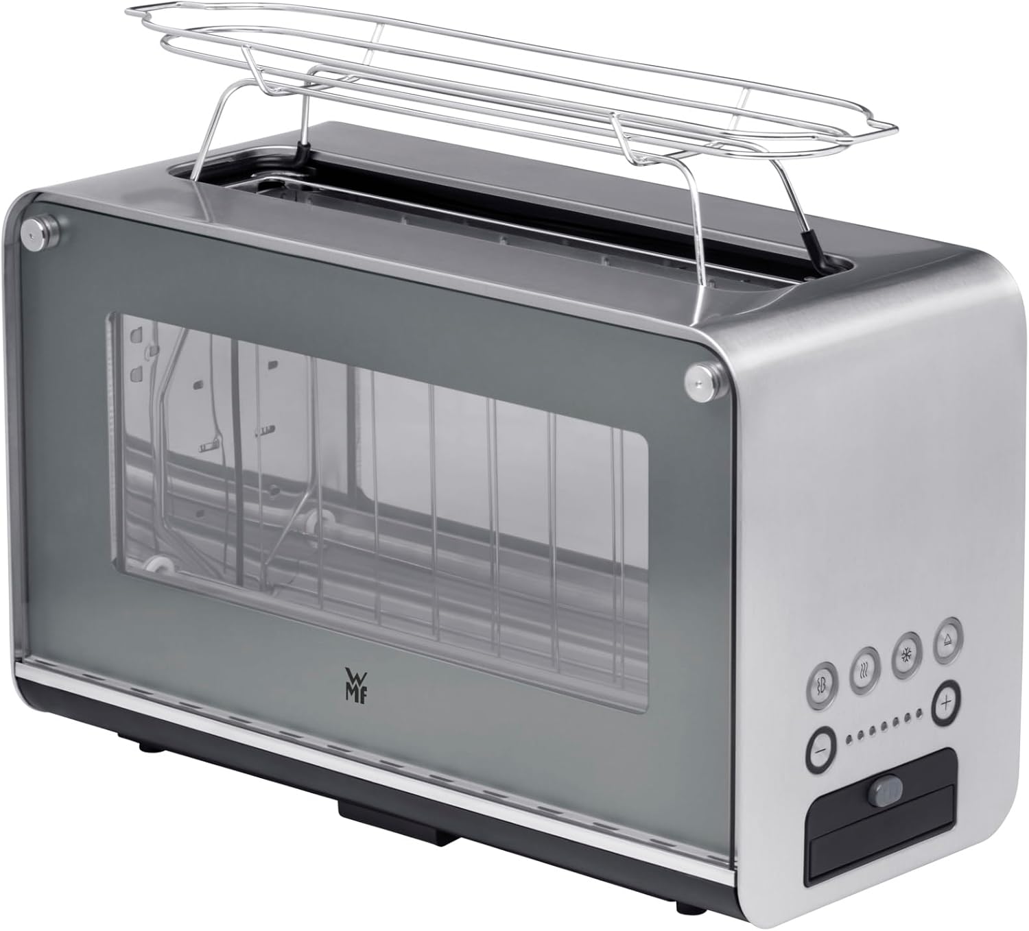 WMF Lono Toaster Glas mit Brtchenaufsatz, 2 Scheiben, XXL, motorisierte Toastaufnahme, Aufwrm-Funktion, 7 Brunungsstufen, Toaster edelstahl matt