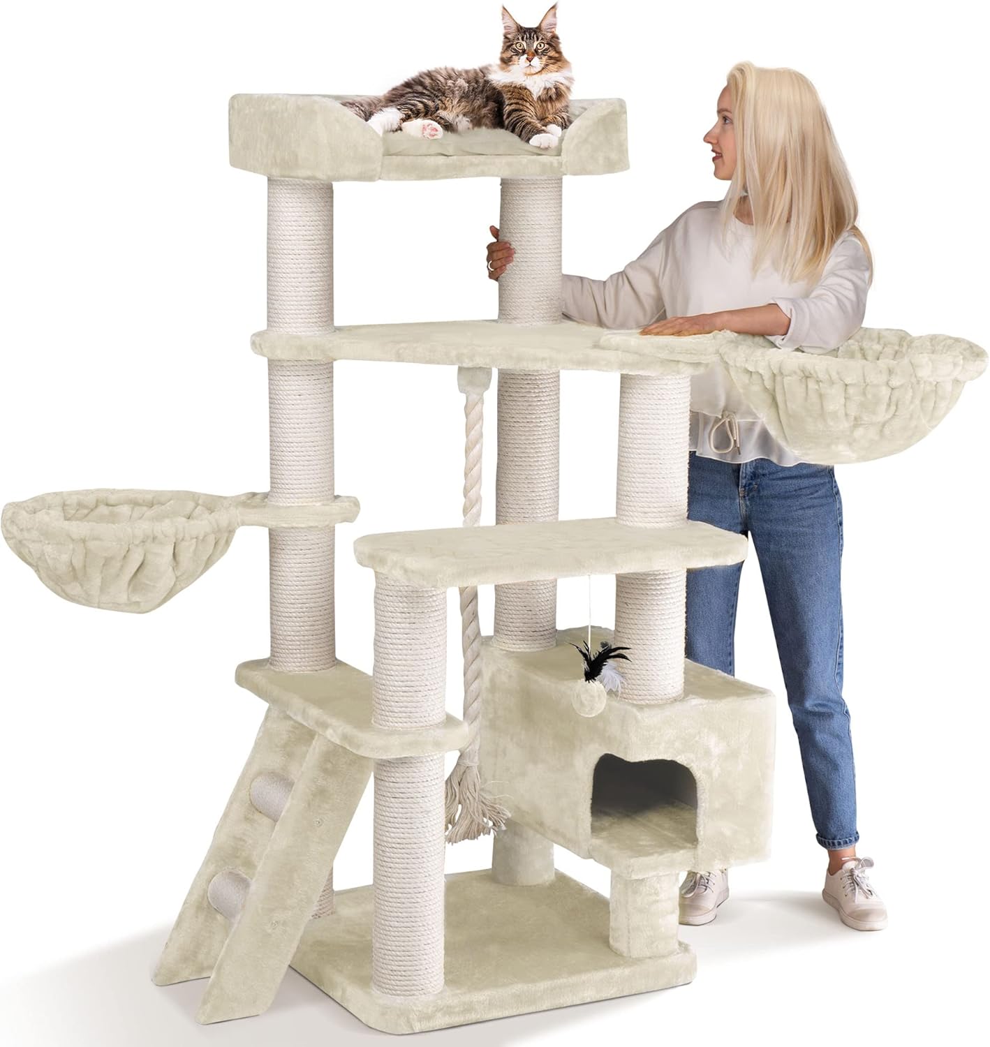 HAPPYPET Kratzbaum große Katzen XXL Jacob - Katzenbaum Deckenhoch, Stabil und Massiv mit Sisalsäulen und Dicker Bodenplatte, Ideal für Schwere Rassen