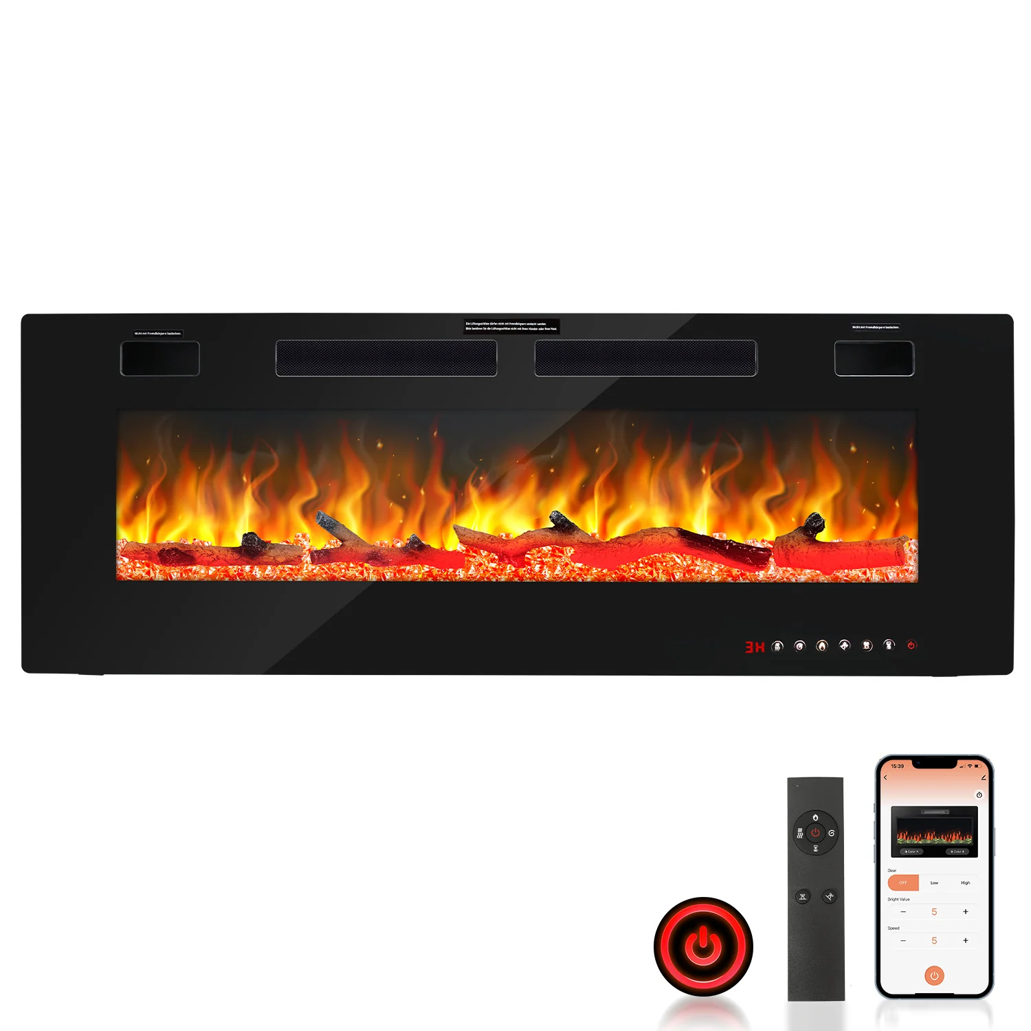 Sonnewelt Elektrokamin Wandkamin Einstellbarer Thermostat 750w/1500w