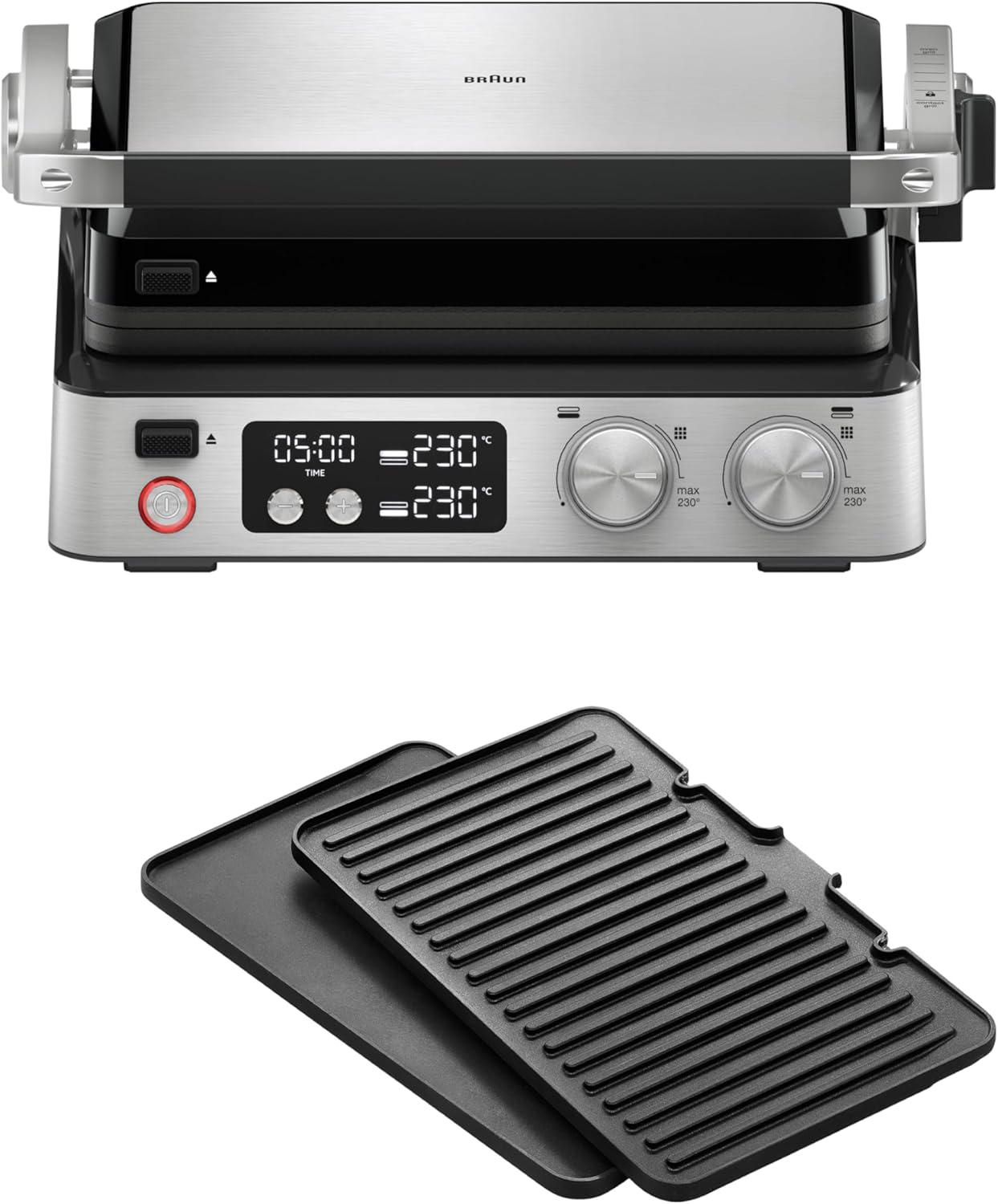 Braun MultiGrill 9 CG 9047 Kontaktgrill mit Grill-, Flach- und Waffelplatten, Grillpositionen: Kontakt, BBQ, Ofen, Spülmaschinenfeste Platten, Fettauffangschale, 230° Höchsttemperatur, Boost-Funktion