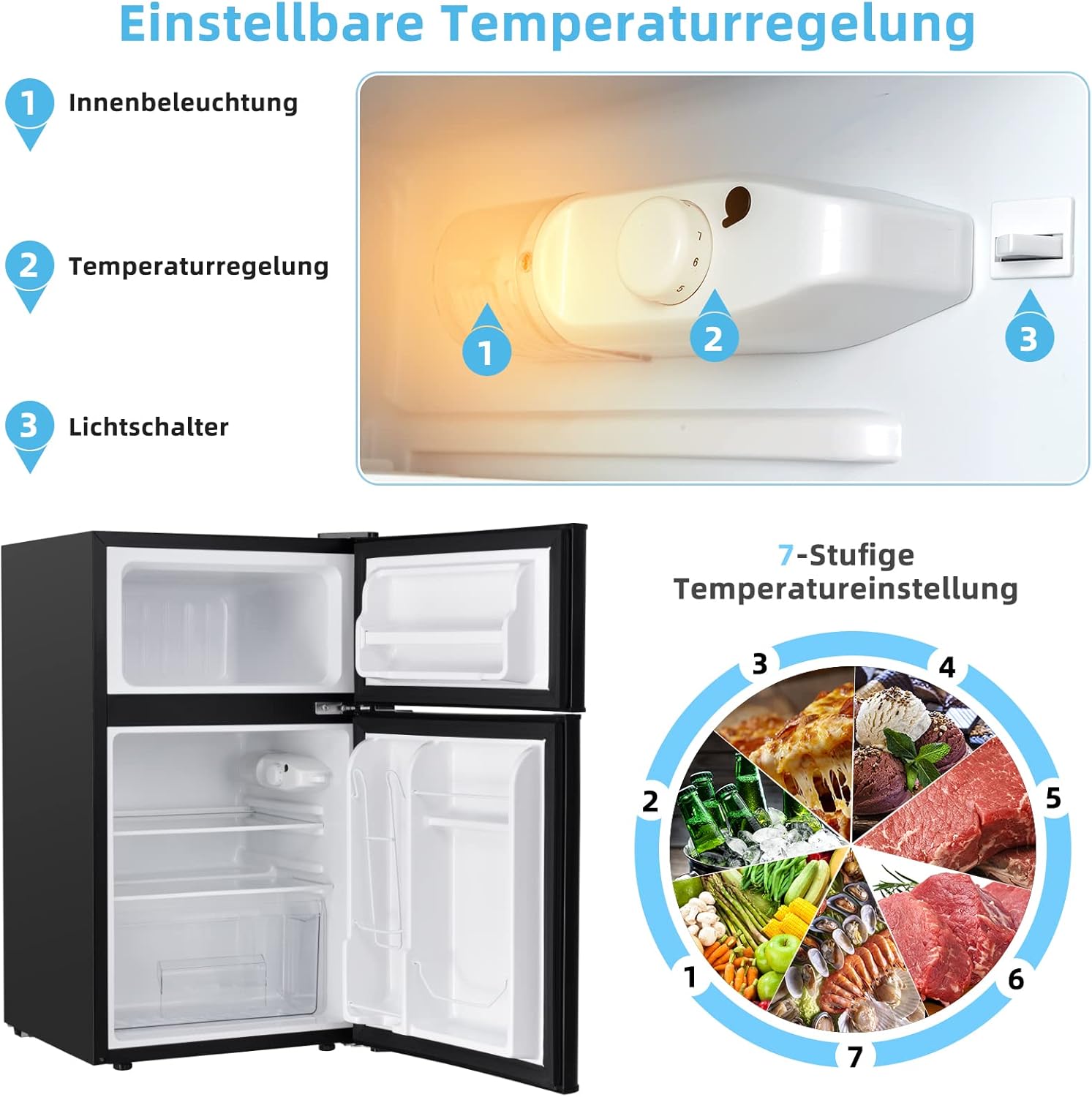 COSTWAY 90L Kühlschrank mit 27L Gefrierfach Kühl-Gefrier-Kombination Standkühlschrank Gefrierschrank mini Kühlschrank (weiß)