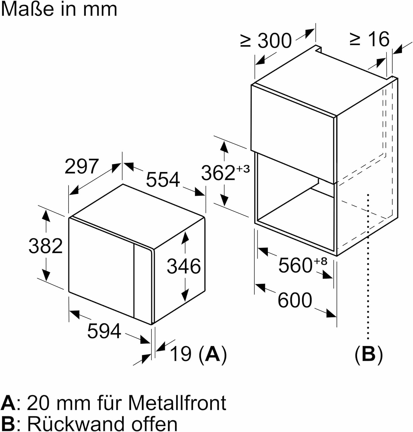 Siemens BF525LMB1 iQ500, Einbau-Mikrowelle, 59 x 38 cm, 800W, 20L Garraum Edelstahl, 25,5 cm Drehteller, touchControl Bedienung, Hydrolytische Reinigungshilfe, cookControl 7 Automatikrogramme, Schwarz