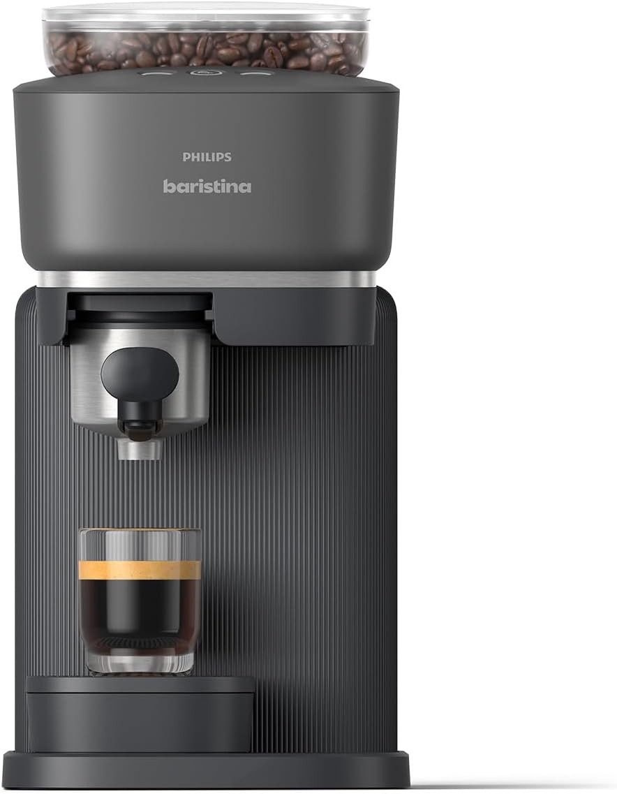 Philips Baristina Espressomaschine - Real Espresso- made simple. Kompakte Kaffeemaschine- Naturweiß mit weißem Siebträger- 16-bar-Pumpendruck- automatisches Mahlwerk- Cafe Crema (BAR300/00)