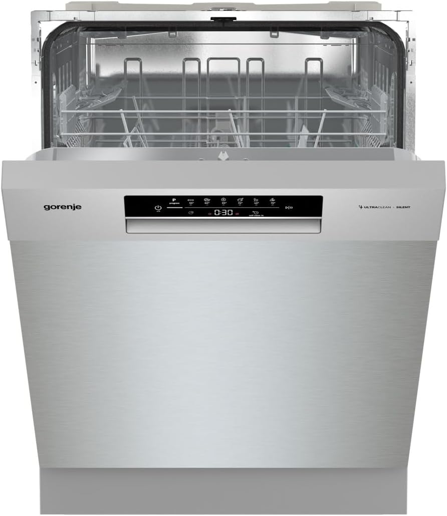 Gorenje GU642E90X Geschirrspüler/Unterbaugerät/59,9 breite/13 Maßgedecke/6 Programme/Total AquaStop/Ecoprogramm/Höhenverstellbar/Memory Funktion/Eco-Programm/Intensivprogramm/EEK: E/Grau-Metallic