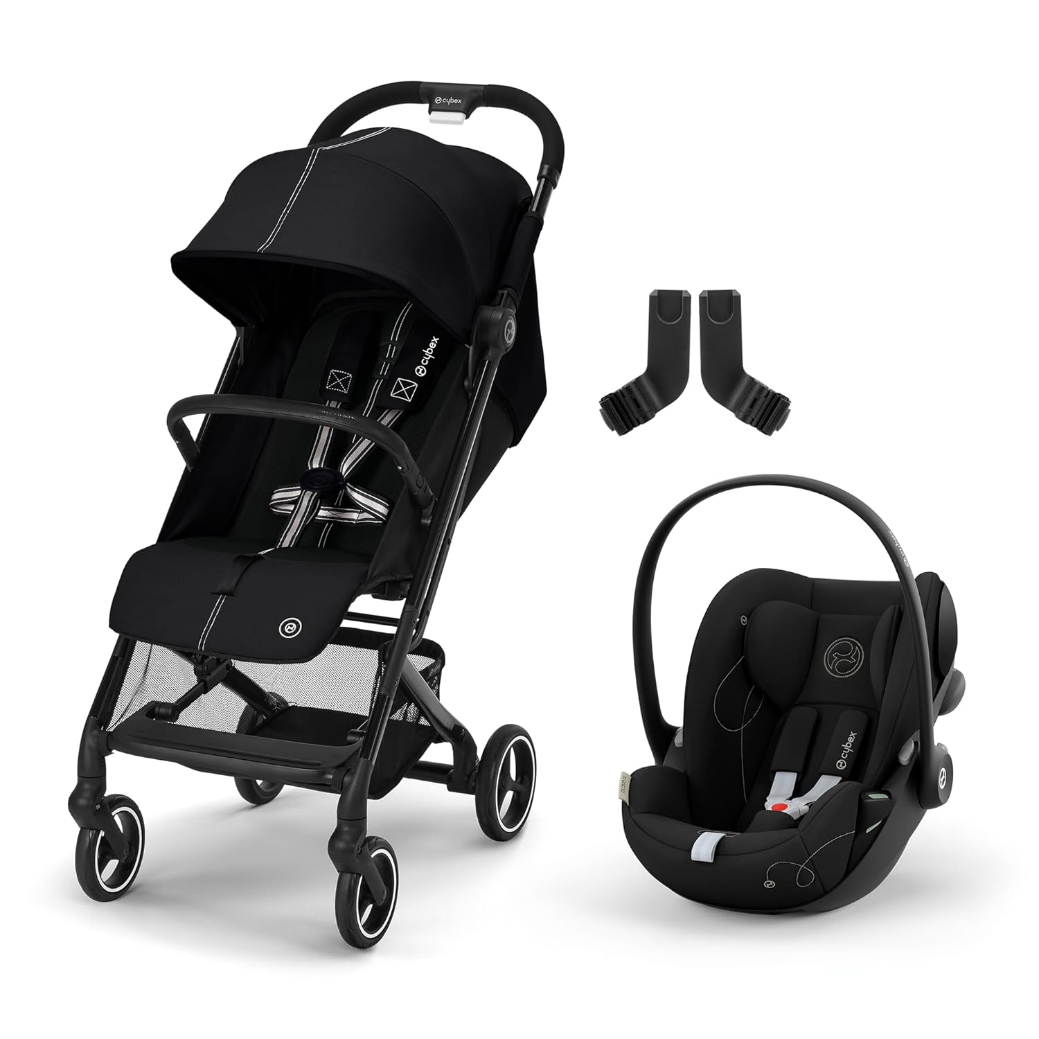 Cybex Gold Kinderwagen Beezy mit One-Pull Harness, Ab Geburt bis ca. 4 Jahre (max. 22 kg), Kompakt und ergonomisch, Magic Black (Schwarz mit schwarzem Rahmen)