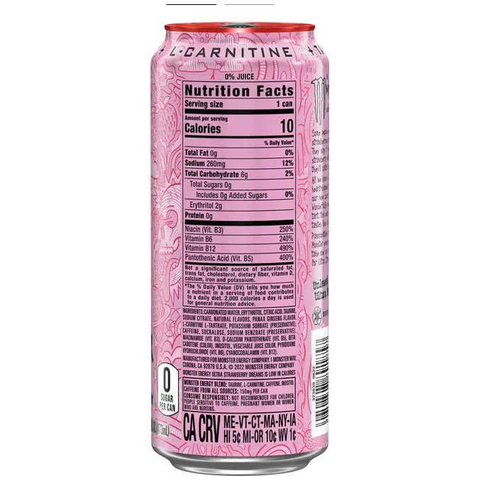 Monster Ultra Strawberry Dreams, Sugar Free Energy Drink, 16 fl oz