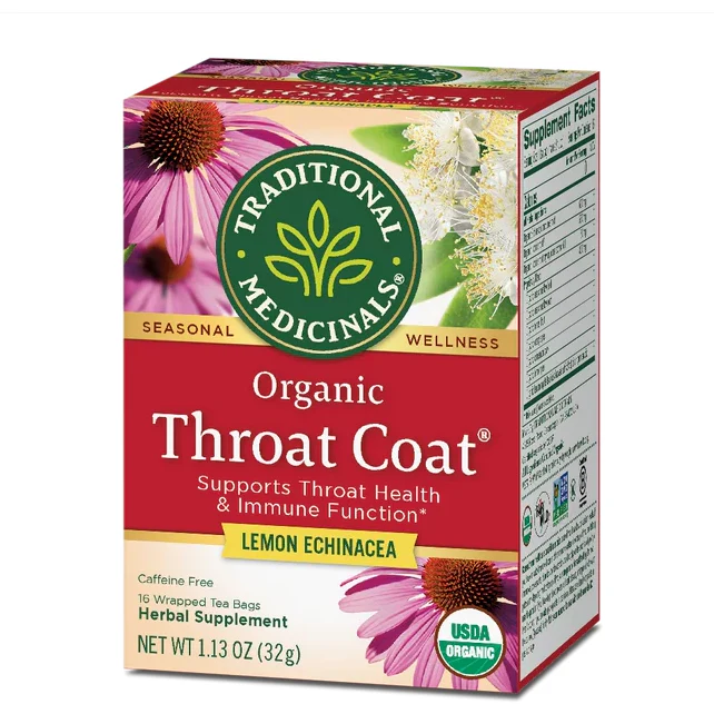 Traditional Medicinals Tea, Organic Throat Coat Lemon Echinacea, Tea Bags, 16 Count