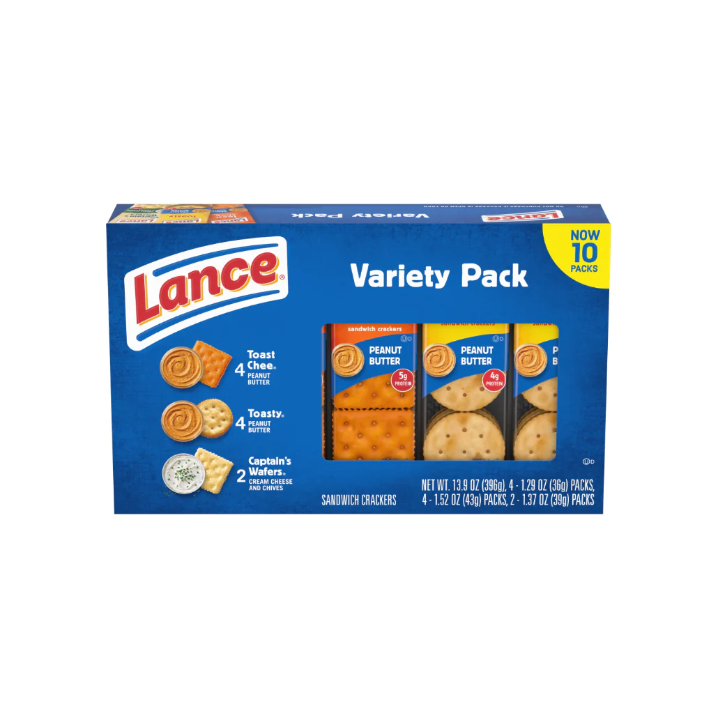 Lance Sandwich Crackers, Variety Pack, 3 Flavors, 10 Individually Wrapped Packs, 6 Sandwiches Each