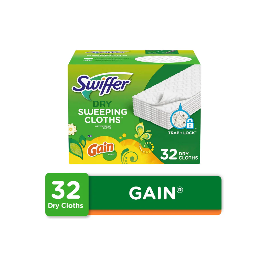 Swiffer Sweeper Dry Sweeping Pad Floor Cleaner Refills for Dust Mop, Gain, 32 Count