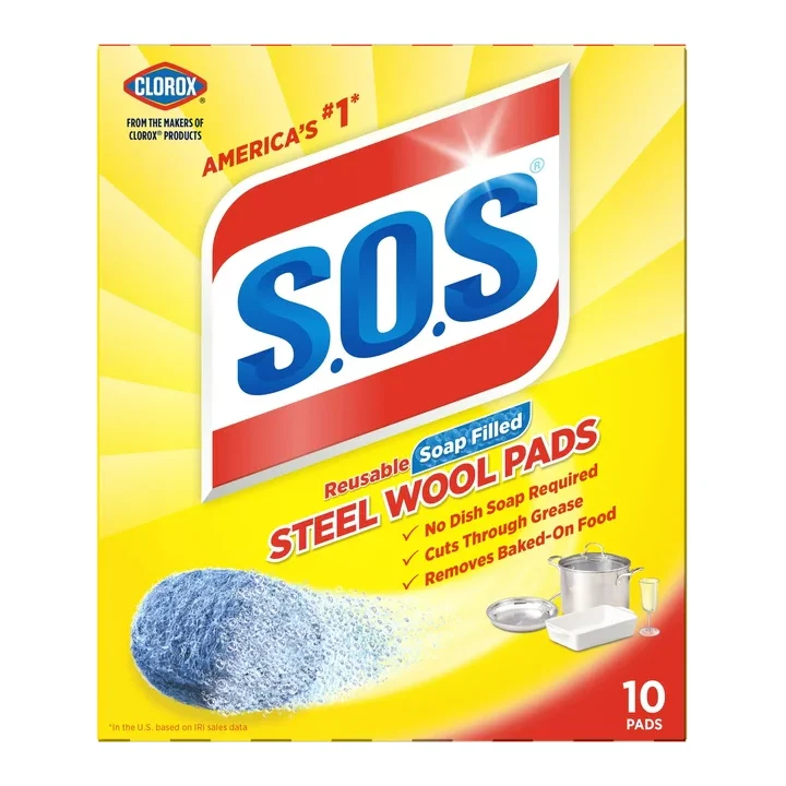 S.O.S Steel Wool Dish Scrubber Pads, 10 Pack