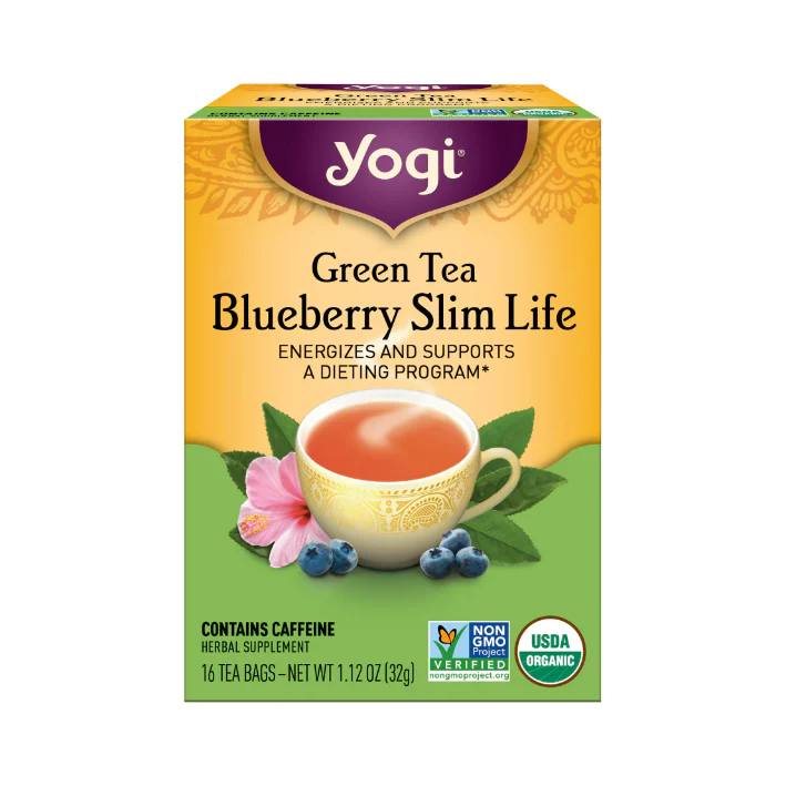 Yogi Tea Green Tea Blueberry Slim Life, Organic Green Tea Bags, 4 Boxes of 16