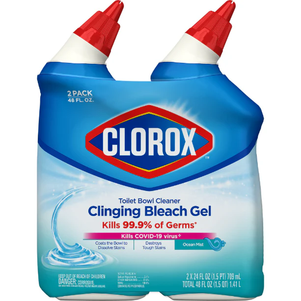 Clorox Toilet Bowl Cleaner Clinging Bleach Gel, Cool Wave - 24 oz, 2 Pack