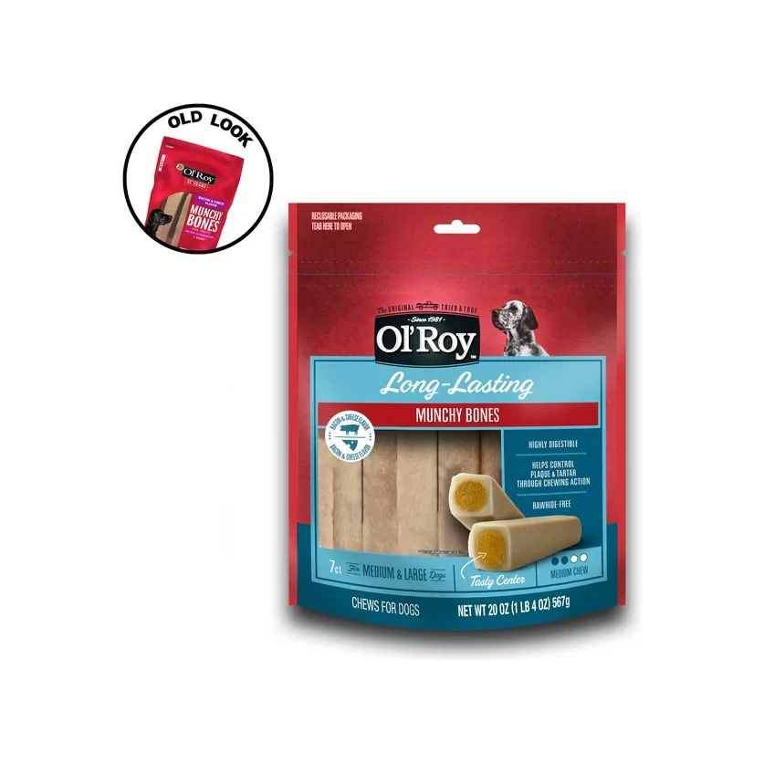 Ol' Roy Bacon & Cheese Munchy Bone Treats for Dogs, 7 Count