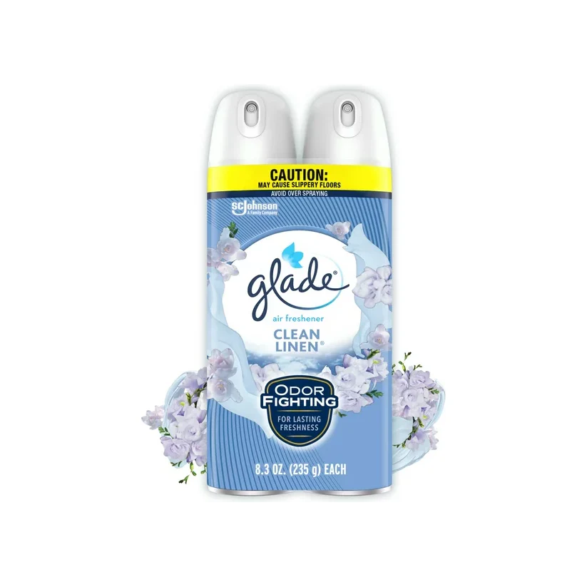 Glade Aerosol Spray, Air Freshener for Home, Clean Linen Scent, Fragrance Infused with Essential Oils, Invigorating and Refreshing, with 100% Natural Propellent, 8.3 oz, 2 Pack
