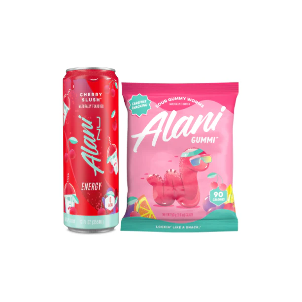 Alani Nu Cherry Slush Energy Drink & Sour Gummi Worms | Delicious, Low-Calorie Combo