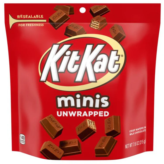 KIT KAT, Minis Unwrapped Milk Chocolate Wafer Candy Bar, 7.6 oz, Resealable Pouch