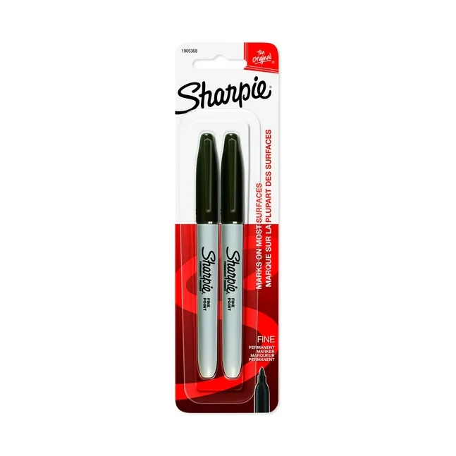 Sharpie Permanent Markers, Fine Point, Black, 2 Count
