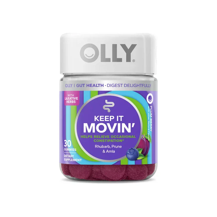 OLLY Keep it Moving Laxative Supplement, Constipation Support, Rhubarb, Prunes, AMLA, Plum Berry, 30 Ct
