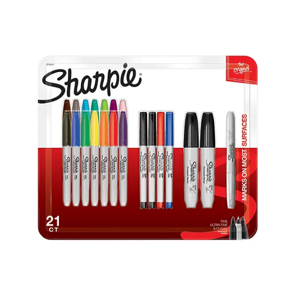 Sharpie Permanent Markers, Assorted Tips and Colors, 21 Count
