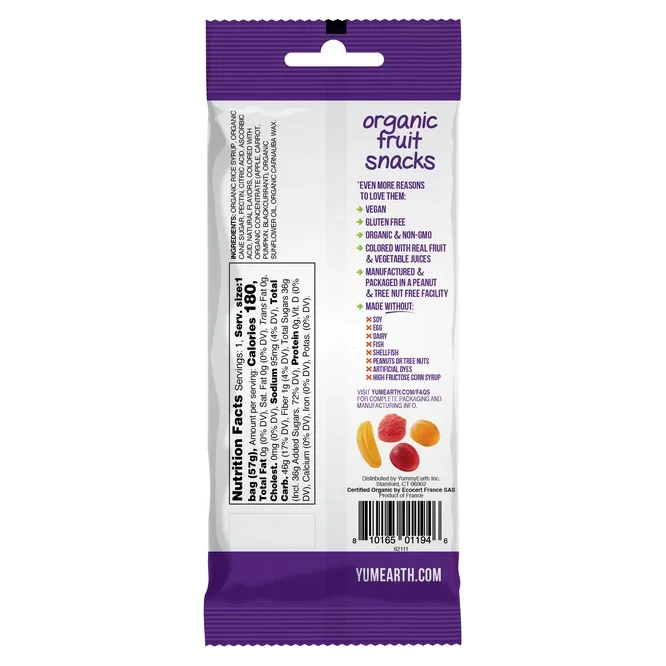YumEarth Organic, Gluten-Free Fruit Flavor Fruit Snacks, 2 oz
