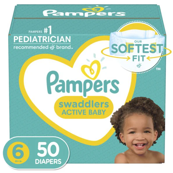 Pampers Swaddlers Diapers, Soft and Absorbent, Size 6, 50 Ct