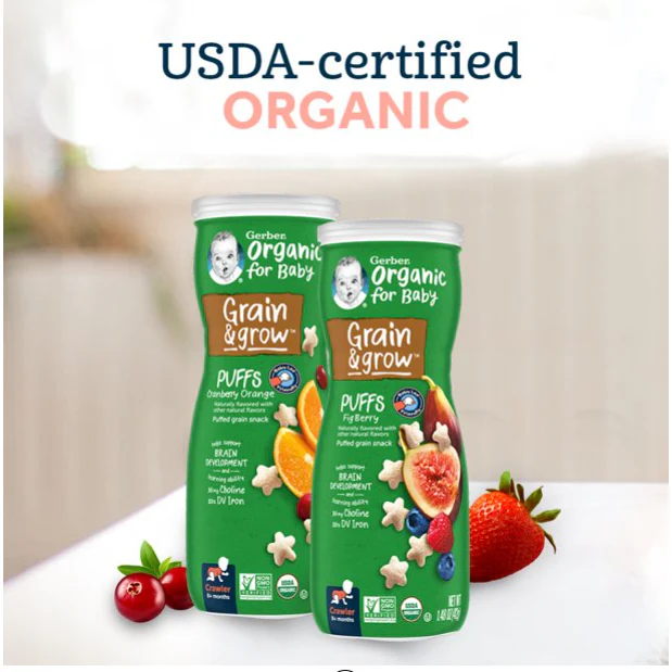 Gerber Organic Puffs Cranberry Orange Cereal Snacks, 1.48 Oz