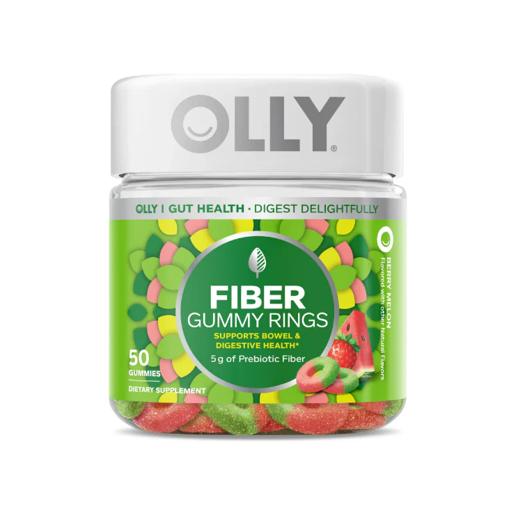 OLLY Fiber Gummy Rings Supplement, 5g Prebiotic Fiber,Fructo-oligosaccharides (FOS), Strawberry Watermelon, 50 Ct