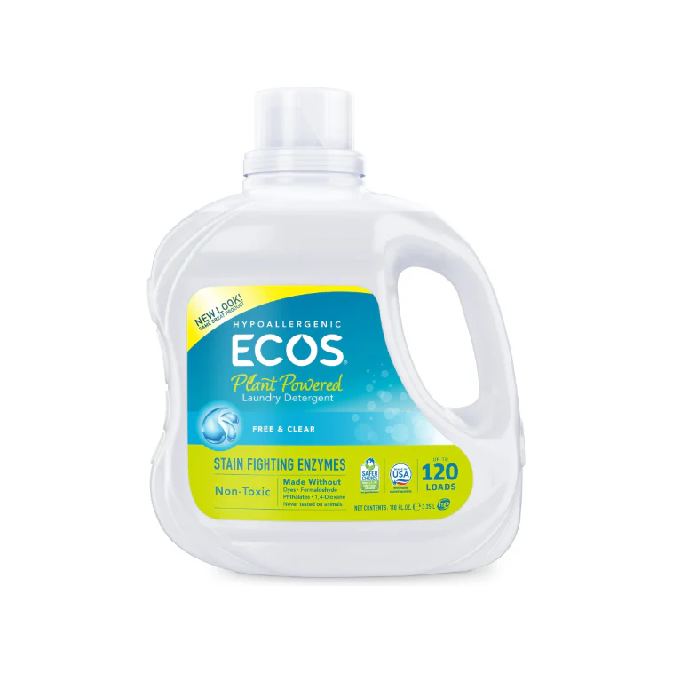 ECOS Laundry Detergent with Stain-Fighting Enzymes, Free & Clear, 120 Loads, 110 Ounce