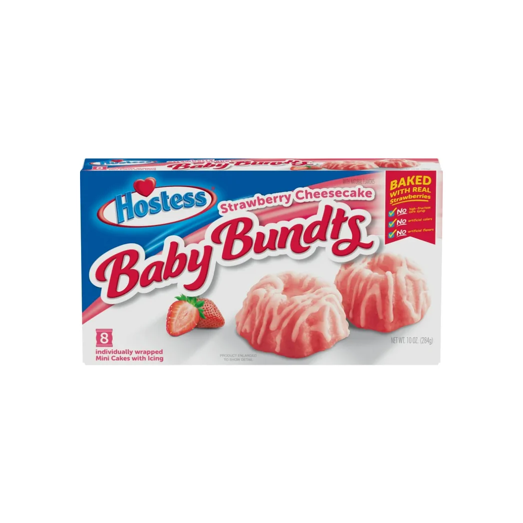 HOSTESS Strawberry Cheesecake BABY BUNDTS, Baked with Real Strawberries, 10 oz, 8 Count