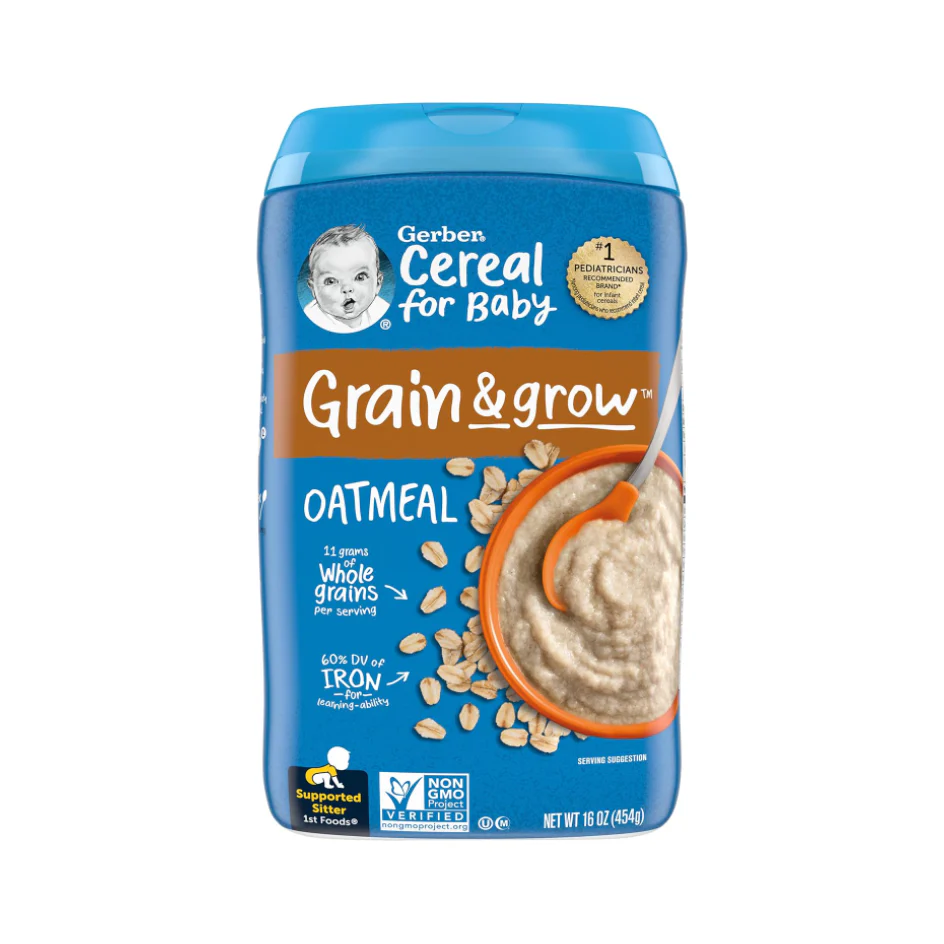 Gerber 1st Foods Cereal for Baby Grain & Grow Baby Cereal, Oatmeal, 8 oz Canister (Pack of 3)