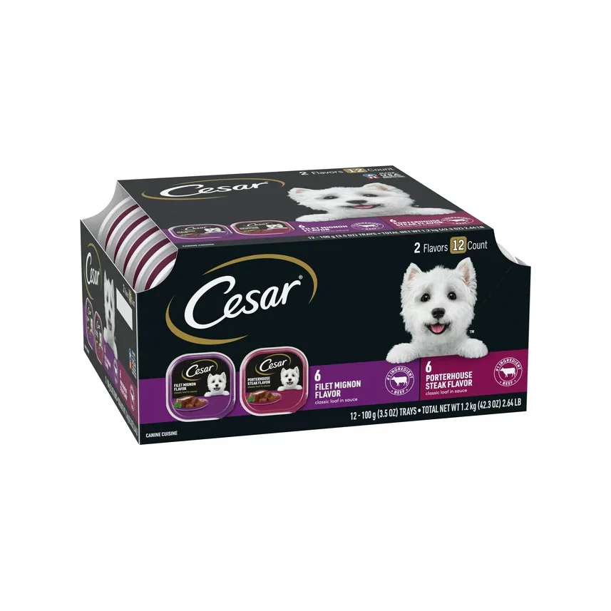 CESAR Classic Loaf in Sauce Beef Flavors Wet Dog Food Variety Pack, (12 Pack) 3.5 oz. Trays