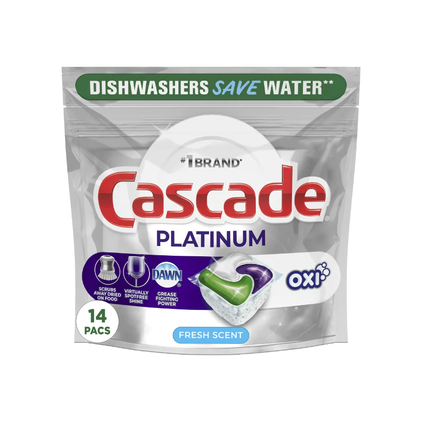 Cascade Platinum + Oxi Dishwasher Pods, Action Pacs Dishwasher Detergent Pods, Fresh Scent, 14 Ct