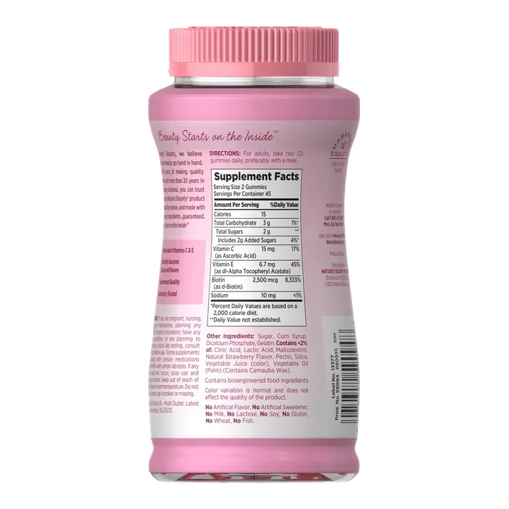 Nature's Bounty Hair Skin and Nail Vitamins With Biotin, Gummies, 90 Ct