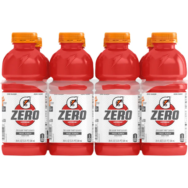 Gatorade G Zero Sugar Fruit Punch Thirst Quencher Sports Drink 20 oz, 8 Pack Bottles