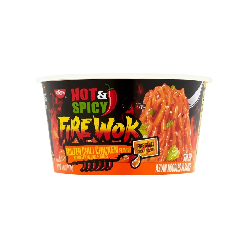 Nissin Hot & Spicy Molten Chili Chicken Flavor Asian Noodles Soup, 4.37 oz
